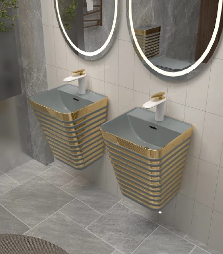 Wall Hung Basin Manufacturer — JP179 Gold-Rim Ceramic Basin For Bulk & Project Orders suppliers